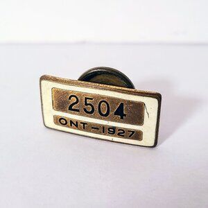 1927 Ontario Chauffeur License Screwback Pin Badge, Made In Canada